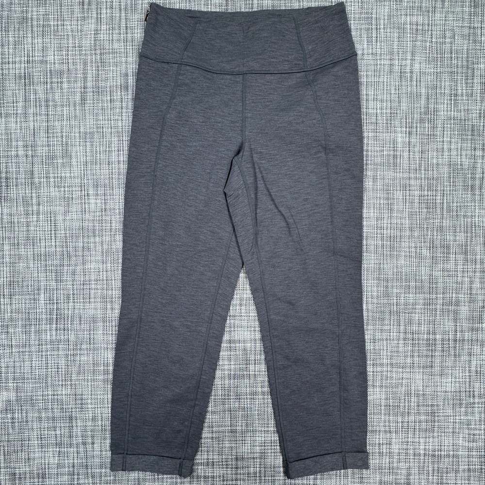 Lucy Women Medium Gray Cropped Pants Side Zip Supplex Spandex Yoga Activewear